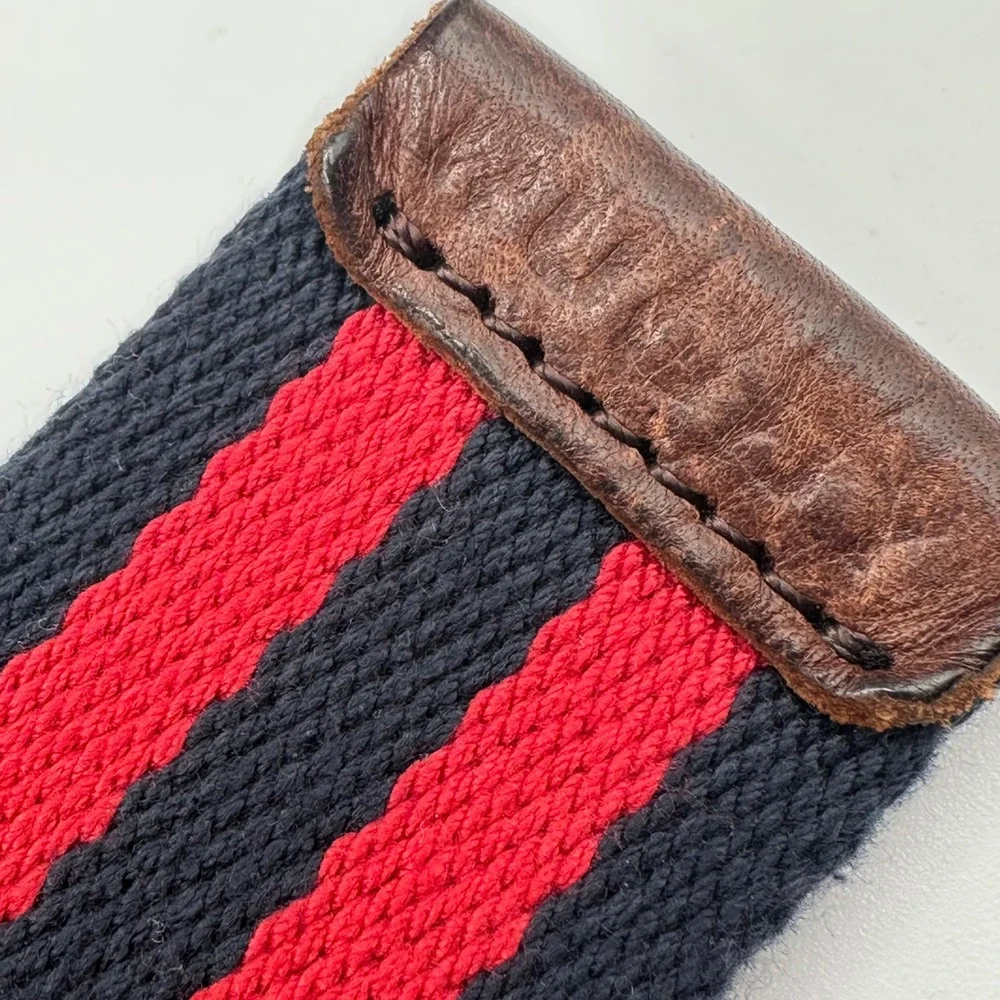 Classic Striped Canvas Web Belt Brass Double D Ring Rugby Casual Kids Red Navy